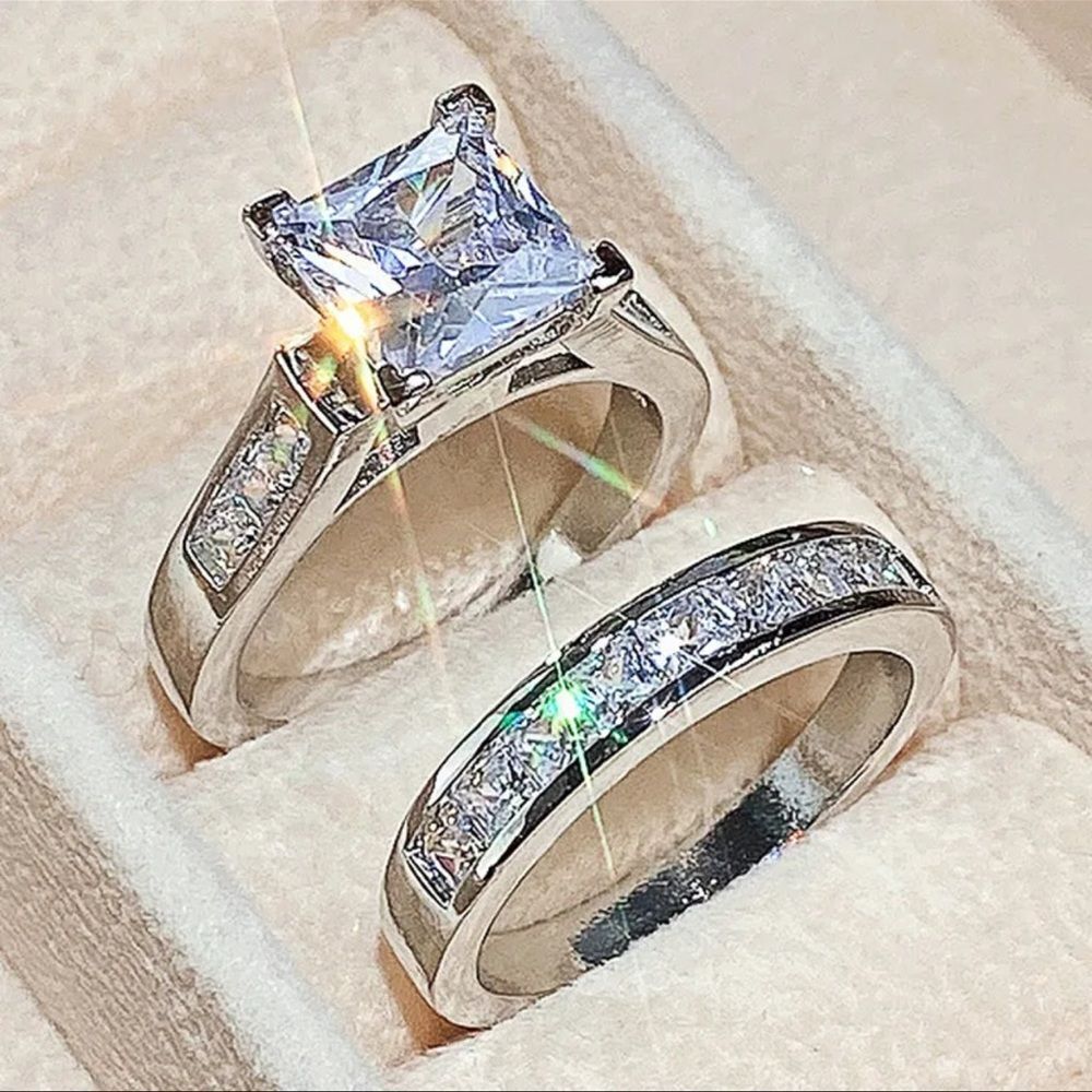 Silver Bridal Zircon Ring Set